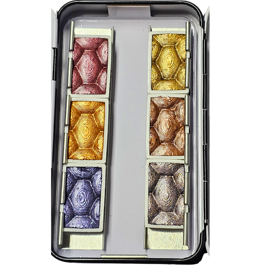 UMBRA autumn limited edition, six handmade shimmer full pans in an open tin