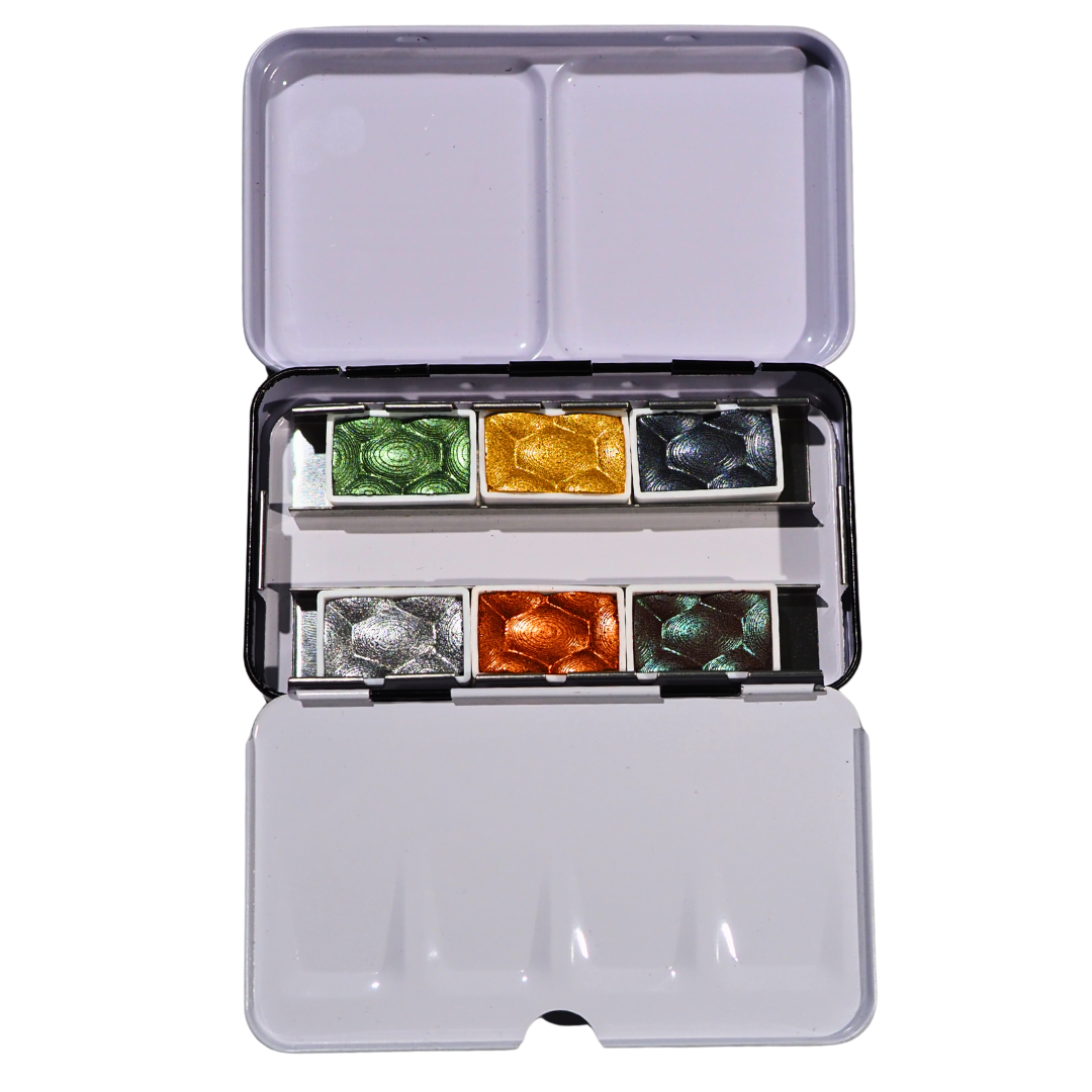 Skrim Mother of Pearls – Shimmer Watercolor Set (6 Full Pan Colors, Metallic & Pearl)